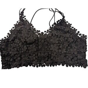 Southern Fried Chics Black Crochet Floral Lace Bralette Crop Top Cami XXL